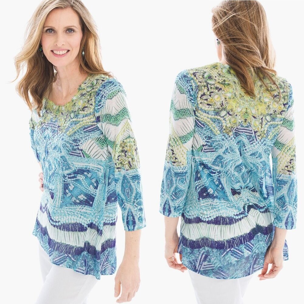 New Chico's Embroidered Inset Top Size 1 US M